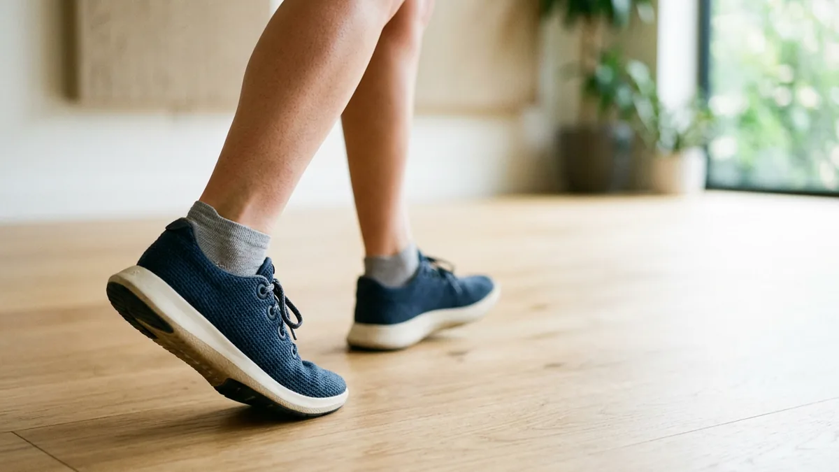 Người mới chạy bộ bước thử giày để kiểm tra độ vừa chân và cảm giác ổn định khi vận động nhẹ.