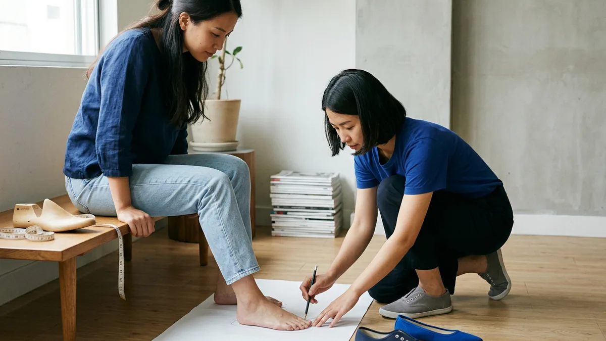 Đo đường viền bàn chân khi đứng để kiểm tra bề ngang trước khi chọn giày có mũi rộng.
