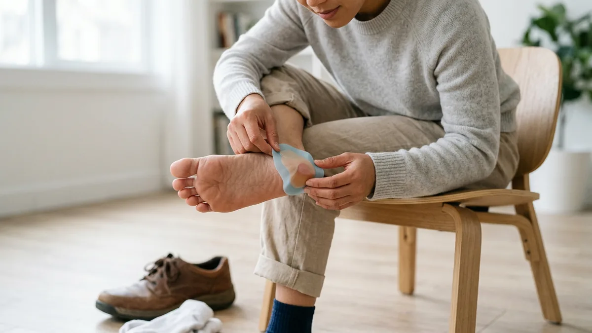 Người dùng miếng đệm bảo vệ quanh bóng nước còn nguyên ở gót chân do ma sát với giày.